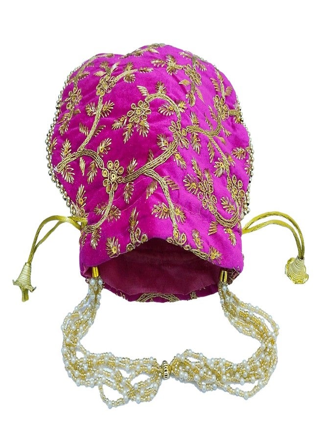ATHZ Potli Bag Velvet Golden work wedding potli for ladies Gift for women handbags traditional Indian Wristlet with Drawstring Ethnic Embroidery Women Fashion Potli (Gold,Pink) - Image 4